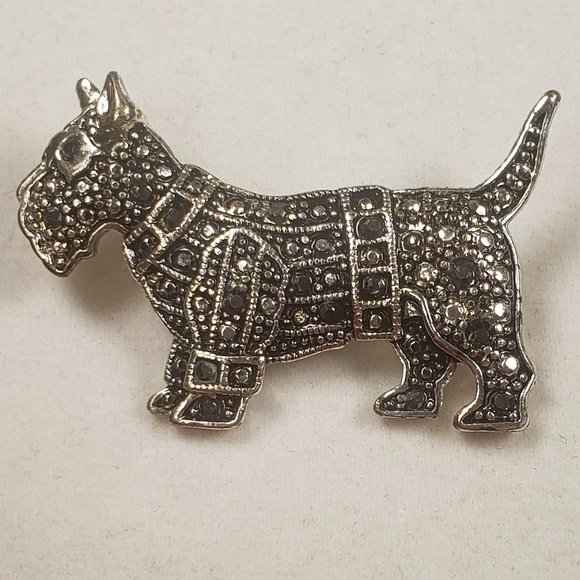 Silver Tone Scottie Dog with Margicites - Picture 1 of 5